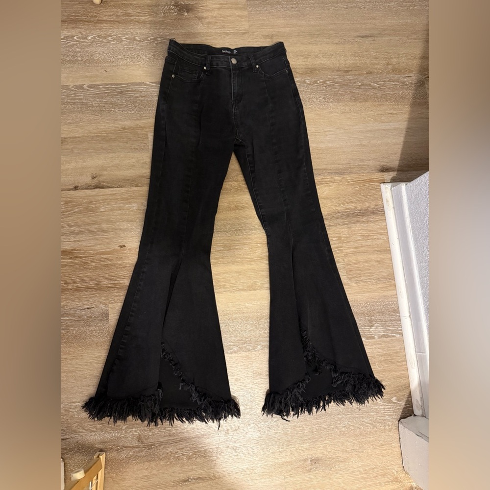 Black size 4 boohoo brand fringe western country bell bottoms.